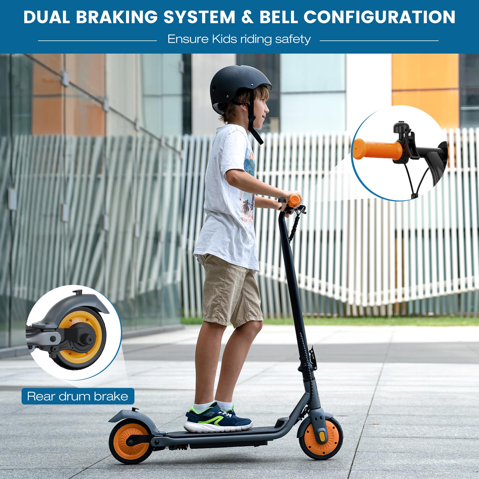 RCB R7X E-Scooter Kinder, Max Reichweite 15KM, Max Geschwindigkeit 15KM/H, 7" Vollgummireifen, Faltbarer Kinder Elektroroller, Stoßdämpfung, Geschenk für Kinder 8-12 Jahre