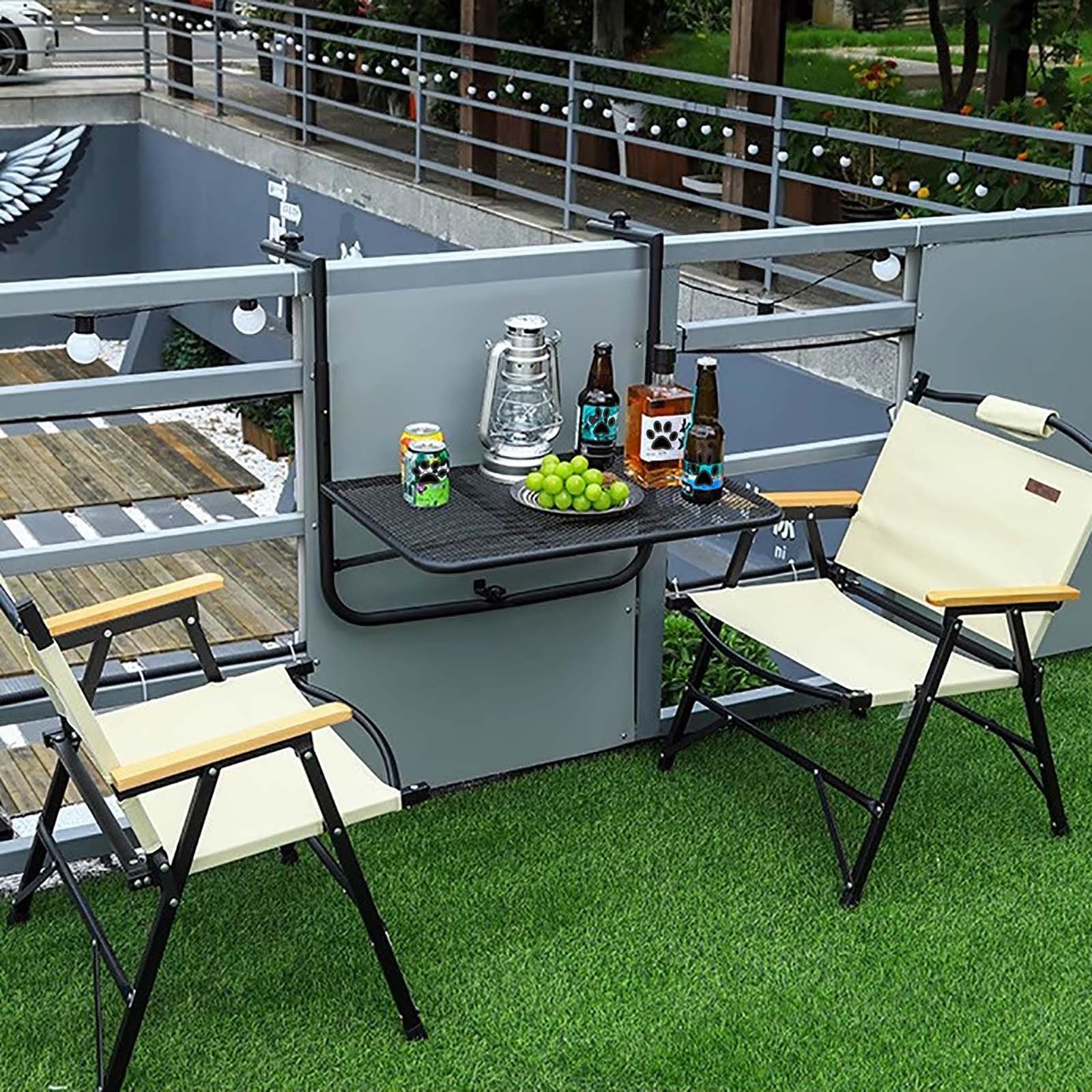 Table de Balcon Suspendue Pliable Table de Bar Pliante à Suspendre, Réglable en Hauteur sur 4 Niveaux, pour Balustrades de d'Extérieur, pour Garde-Corps de Patio et Terrasse 60x40cm Noir