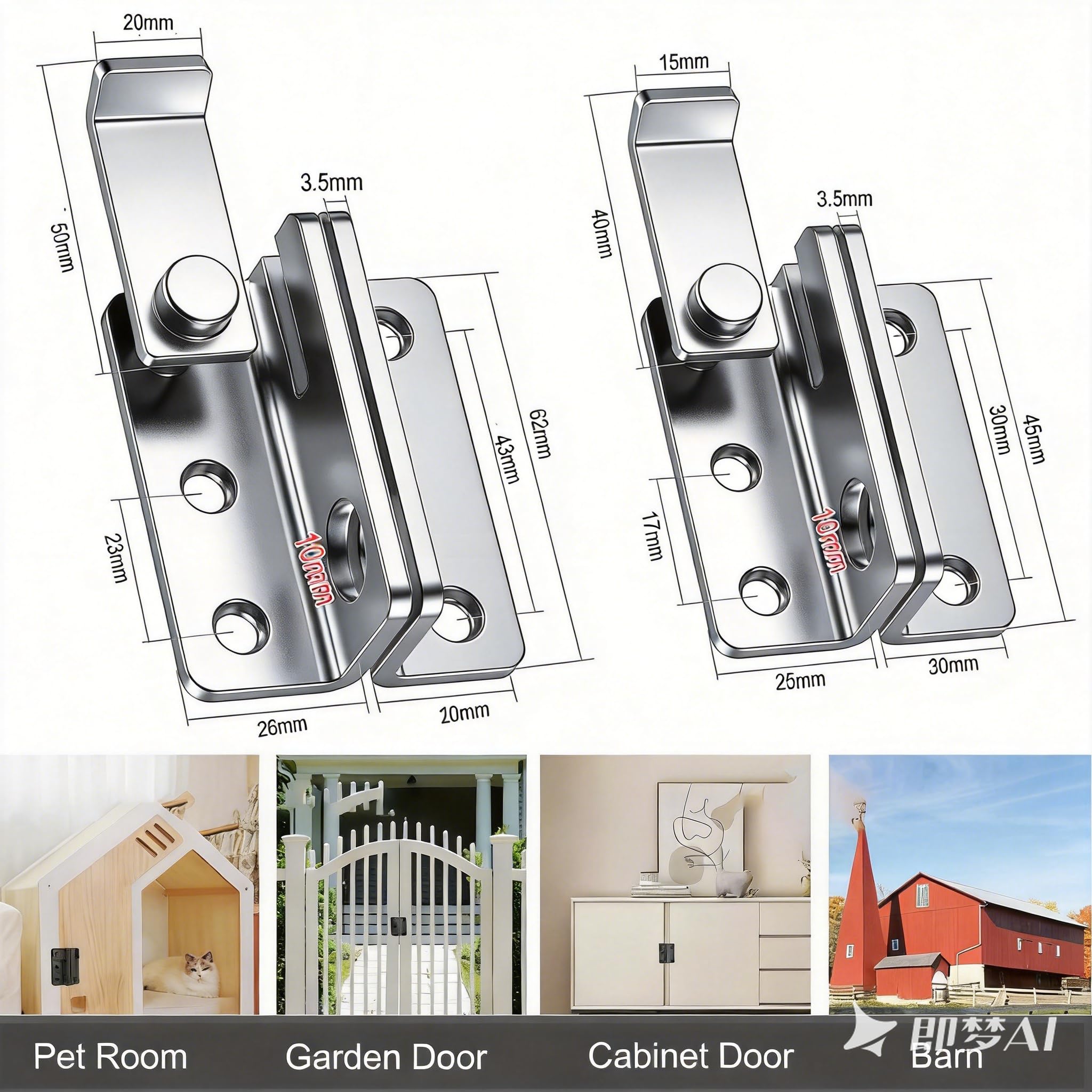 Chiavistello per porta con serratura in acciaio inox con lucchetto, foro di chiusura della porta, per porte in legno, armadio da giardino, aperto a destra (Argento, L: 52 x 62)