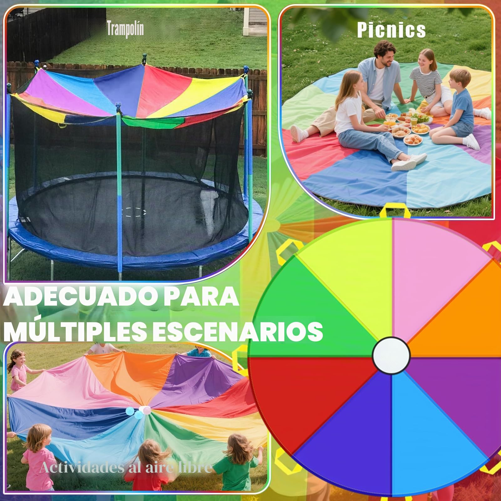 Paracaidas Infantil con 20 Bolas Paracaidas Ø300 cm - Juegos Grupales de Interior y Exterior para Escuelas y Fiestas de Cumpleaños Infantiles (Diámetro 300 cm)