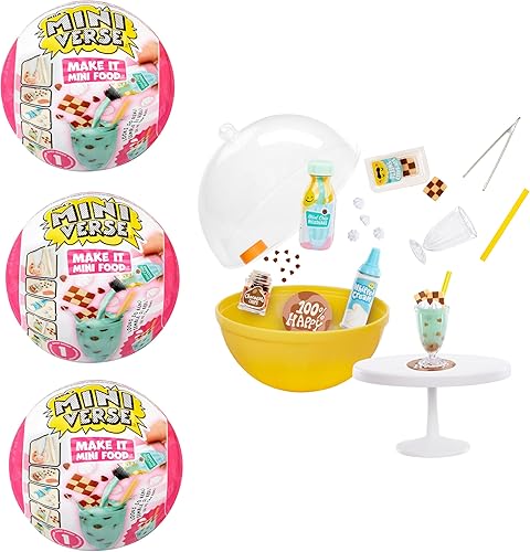 MGA's Miniverse Make It Mini Food Diner Series 1 Paquete de helados (paquete de 3) Mini coleccionables, embalaje ciego, bricolaje, juego de resina,