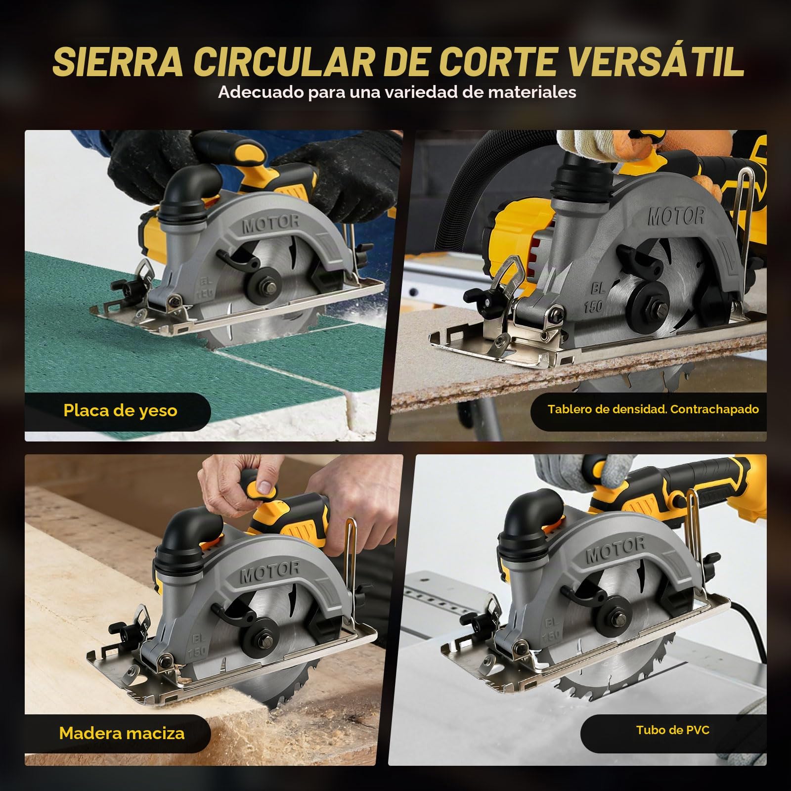 Sierra circular inalámbrica de 6 pulgadas compatible con batería Dewalt de 18 V (sin batería), sierra circular sin escobillas 6200 RPM con 2 hojas de sierra de 24 dientes, profundidad máxima de corte