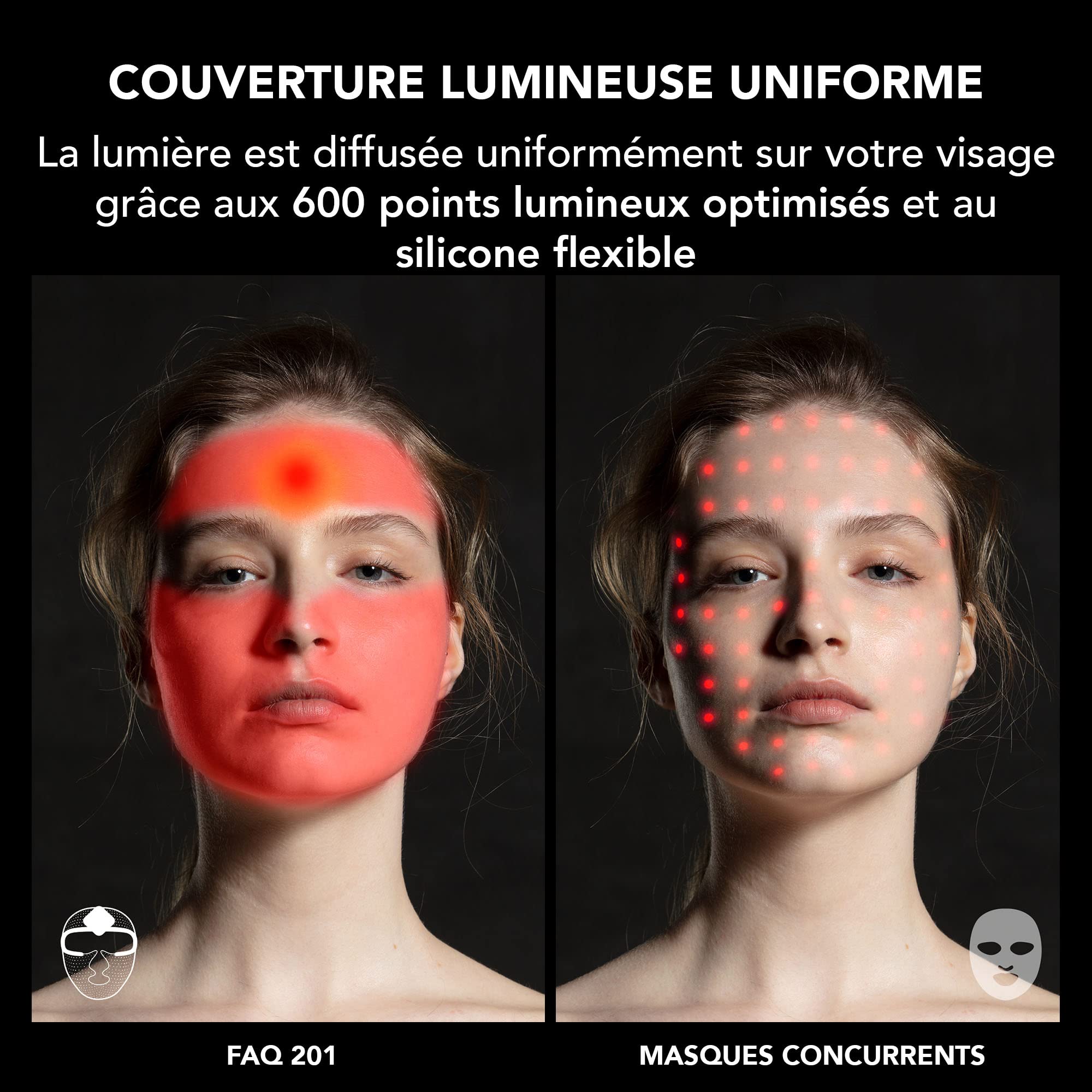 FAQ 201 Masque luminothérapie visage LED RVB | Anti-âge et rides | Soin visage localisé | Traitement de l'acné | Masques de beauté LED sans fil | 600 Points lumineux | Appareil de soin visage portable