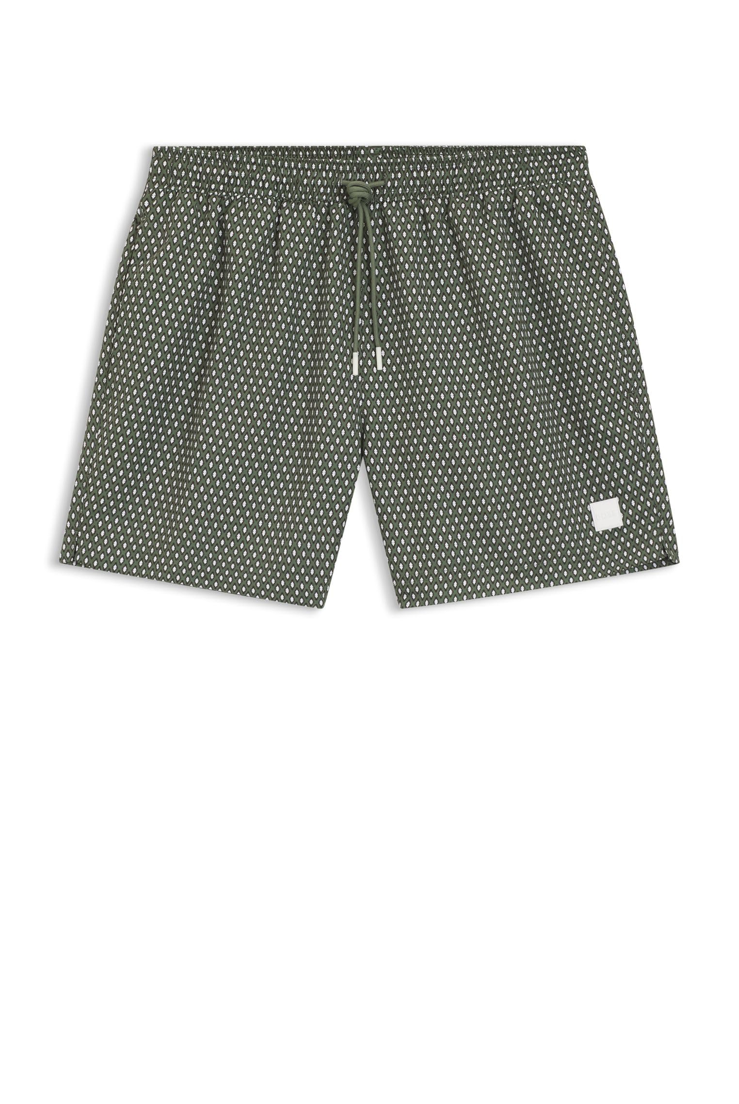Boss Men's Open Green351 Vibe Seasonal-Pattern Swim Shorts With Logo Label