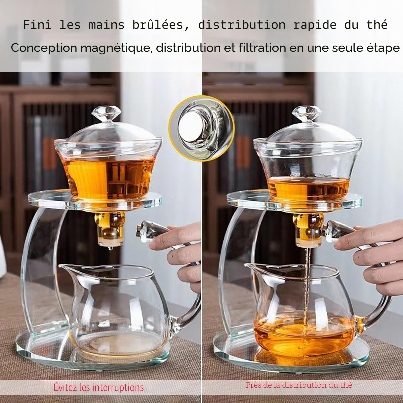 Théière magnétique, ensemble de thé semi-automatique, ensemble de thé en verre Lazy Kung Fu, théière magique, ensemble de thé Gongfu, goutte à goutte rotative semi-automatique avec infuseur