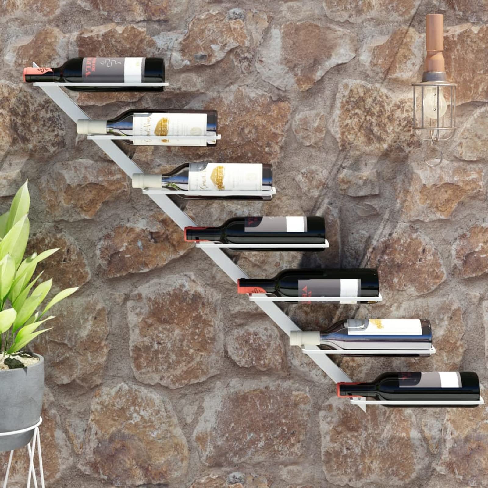 Homgoday Botellero de Pared Moderno para 7 Botellas de Vino - Diseño Blanco y Estructura de Metal