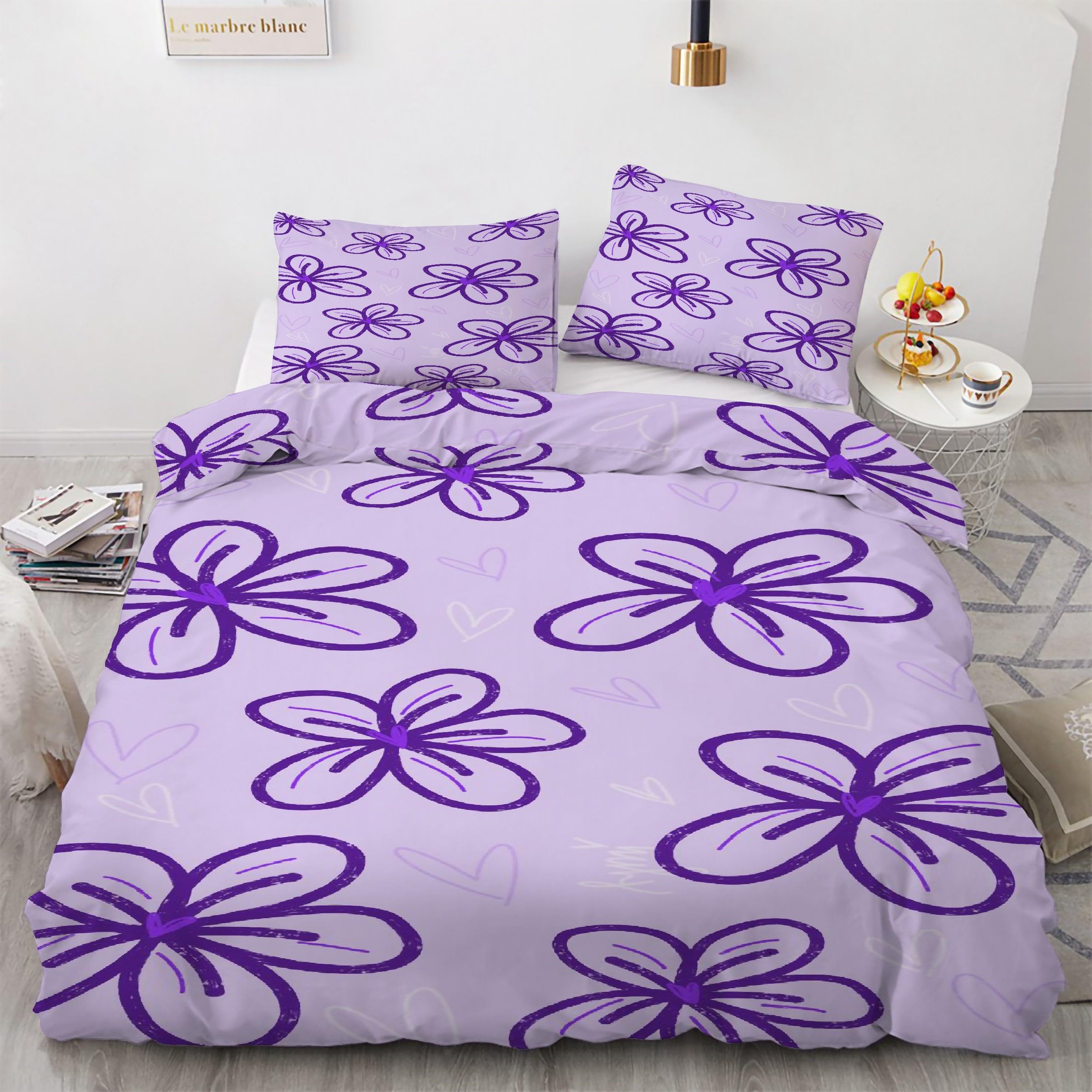 Parure de lit 90x190 violette en microfibre抗 plissement avec housse de couette zippée Kg812