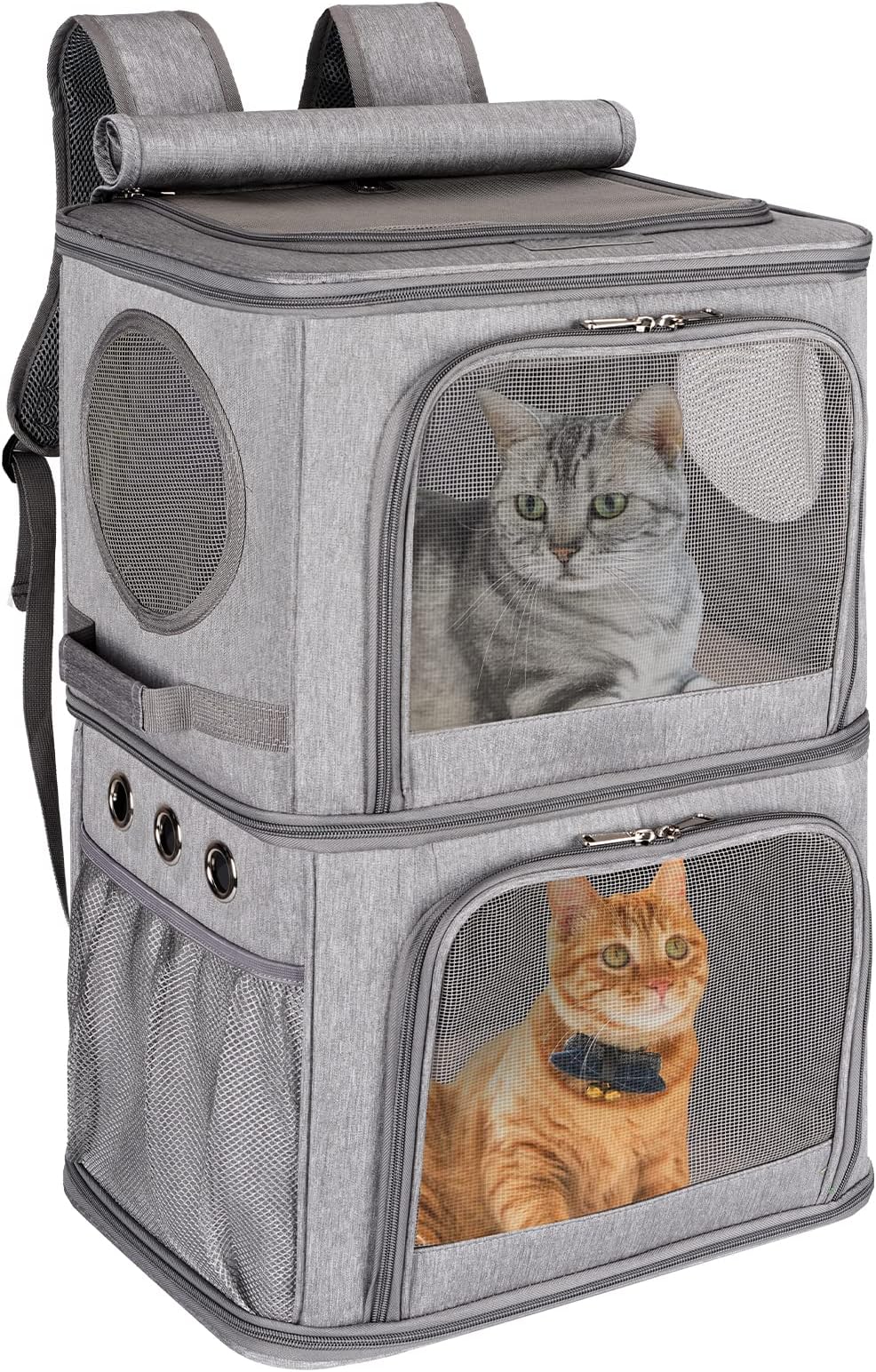 2-in-1 Extra Large Double Pet Carrier Backpack for Small Cats and Dogs, Portable Pet Travel Carrier, Super Ventilated Design, Ideal for Traveling/Hiking/Camping, XL