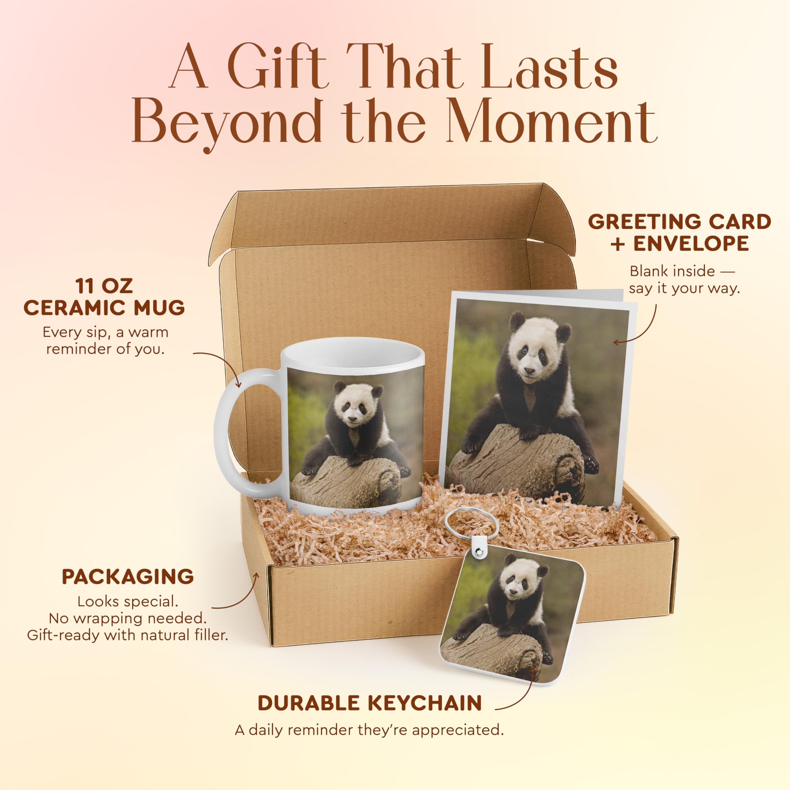 3dRose Cute Baby Panda Gift Set with Mug, Keychain, and Card – Perfect for Animal Lovers, Kids' Birthdays, and Nature Enthusiasts