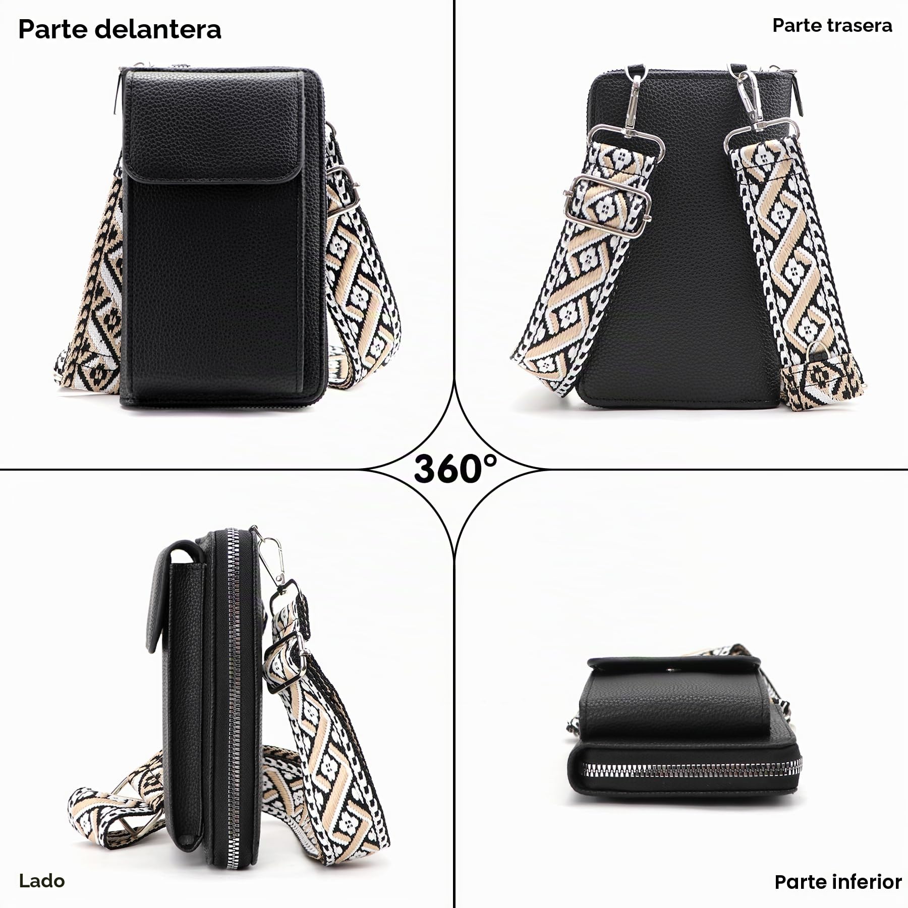 PU Bolso Bandolera Mujer, Bolso Para Móvil Mujer, Correa Ajustable Bolsitos Para Móviles,Guardar Móvil de Hasta 7"