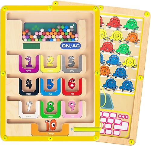 Miniatura 1 de Tablero magnético de laberinto del alfabeto y números, 2 en 1 de doble cara Montessori letras de madera rompecabezas y juego de clasificación de