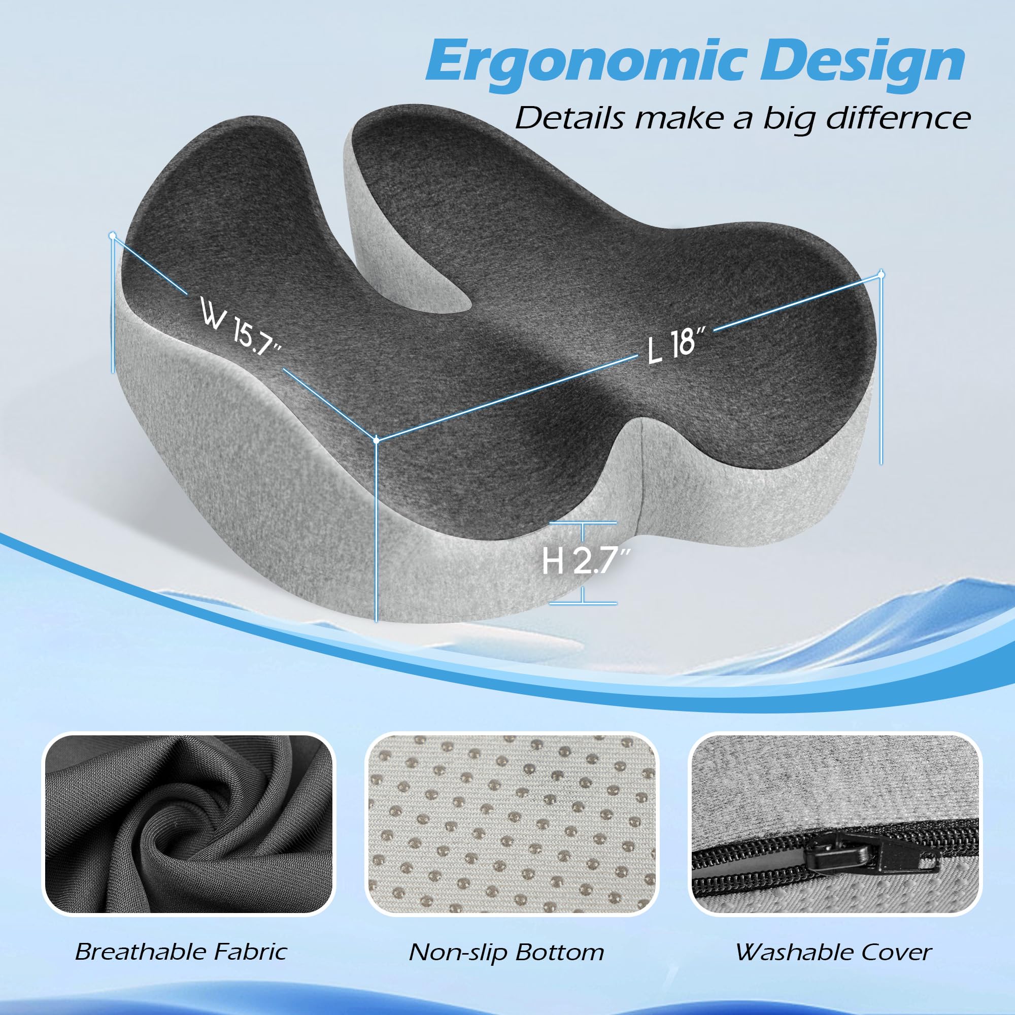 Lofty Aim Cuscino per sedia da ufficio: cuscino ergonomico in memory foam, cuscino per alleviare il dolore al coccige, sciatica, cuscino da scrivania per sedia da ufficio, seggiolino auto, aereo