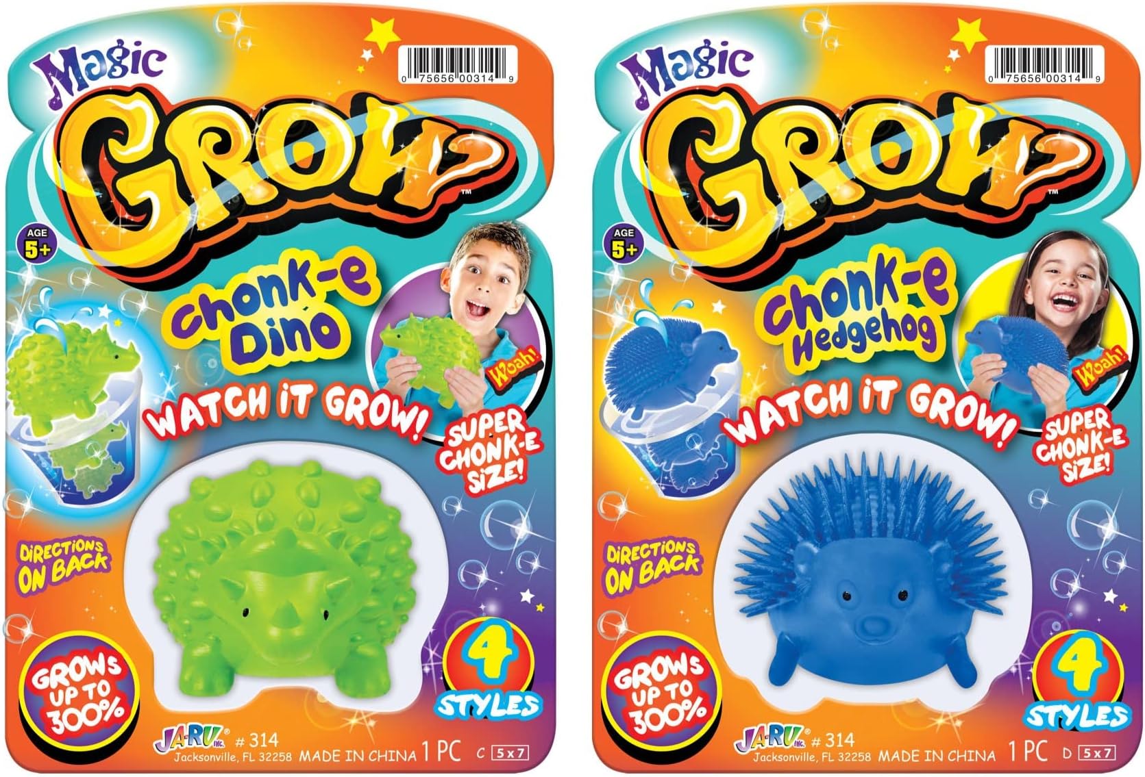 JA-RU Magic Grow Squishy Water Growing Animals (2-Pack Assorted) Hedgehog, Unicorn, Puffer Fish, & Dinosaur Water Growing Toys for Kids | Bulk Party Favors & Sensory Bin Filler. 314-2s