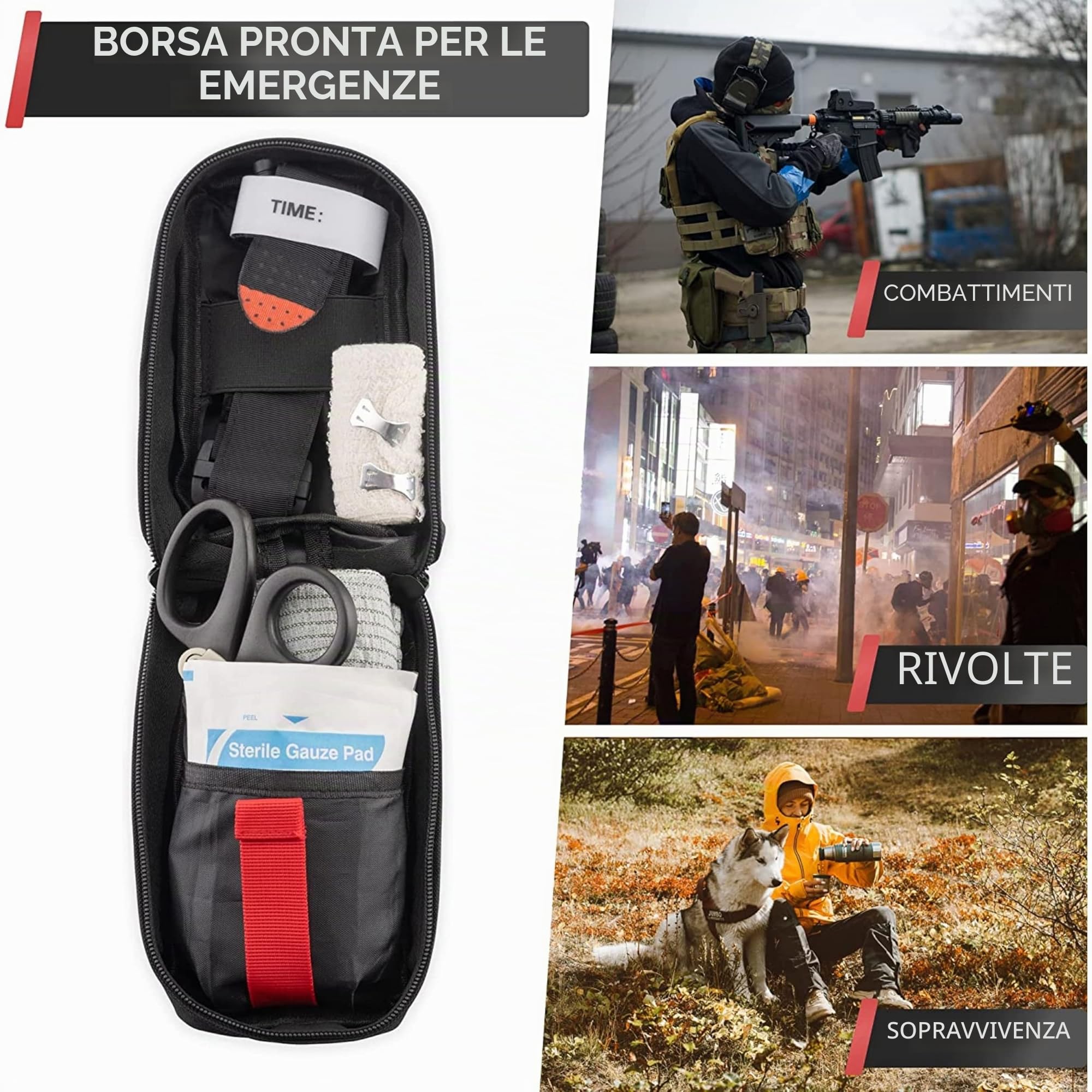 Laccio Emostatico Tourniquet - Attrezzatura Medica Professionale di Primo Soccorso - Kit di Pronto Soccorso Completo - Attrezzatura Militare - Bende/Forbici/Coperta di Sopravvivenza