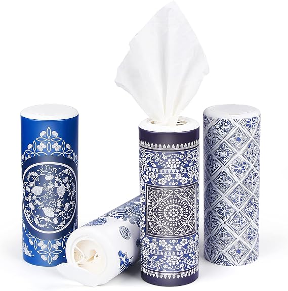 Car Round Canned Tissue Box Cup Holder Facial Tissues,Cylinder Tube Face Towel,4 Canister 3-Ply Car Napkins for Travel Tissue Bulk Fit Home,Office,School by CLOVER