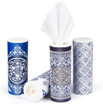 Car Round Canned Tissue Box Cup Holder Facial Tissues,Cylinder Tube Face Towel,4 Canister 3-Ply Car Napkins for Travel Tissue Bulk Fit Home,Office,School by CLOVER