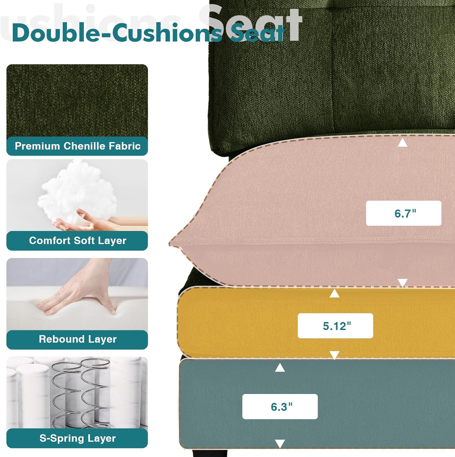 Armless Accent Chair, 33" Chenille Oversized Slipper Chair with Button Tufted Backrest, Upholstered Comfy Accent Chairs for Bedroom, Living Room, Reception Room, Green