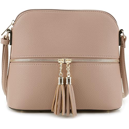 SG SUGU Lunar Lightweight Medium Dome Crossbody Bag Shoulder Bag with Tassel | Zipper Pocket | Adjustable Strap