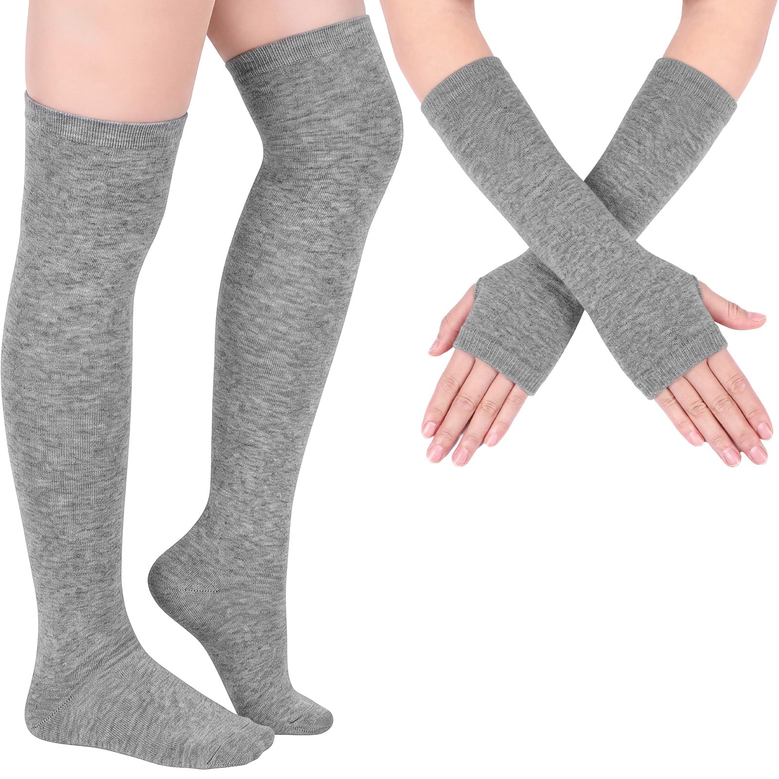 Geyoga Striped Arm Leg Warmers Set Fingerless Gloves