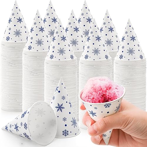 AVLA Paquete de 400 vasos de cono de nieve, 3.7 onzas de papel a prueba de fugas para aguanieve, hielo afeitado, helado, sorbete, agua, embudos