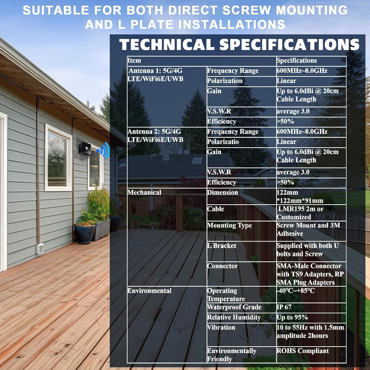 Maswell 4G LTE 5G Antenna 2X2 MIMO Outdoor, Up to 6dBi, Cross Polarized 600-8000MHz Cellular Omni External Antenna for Routers & Gateways for T-Mobile Verizon AT&T, SMA-Male & TS9 & RP-SMA