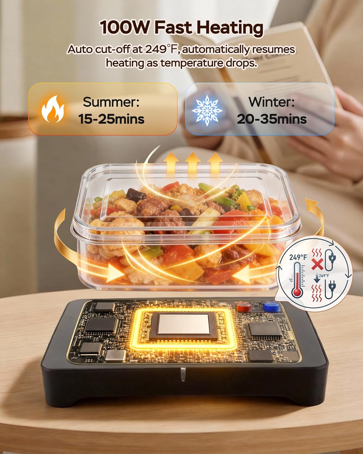 Portable Oven, 100W Electric Lunch Box Food Heater - 12V/24V/110V 3-in-1 Food Warmer for Car, Truck, Travel, Office & Home, Come with Spoon and Fork (Black1)