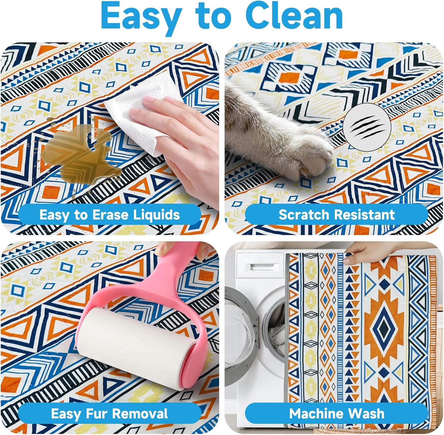 Waterproof Dog Blanket, Bohemian Dog Bed Cover Pet Blanket, Reversible Sofa Couch Cover for Dogs Washable, Protect Furniture Bed Couch Sofa for Puppy Cat (Blue Medallion, 68×82 Inch)