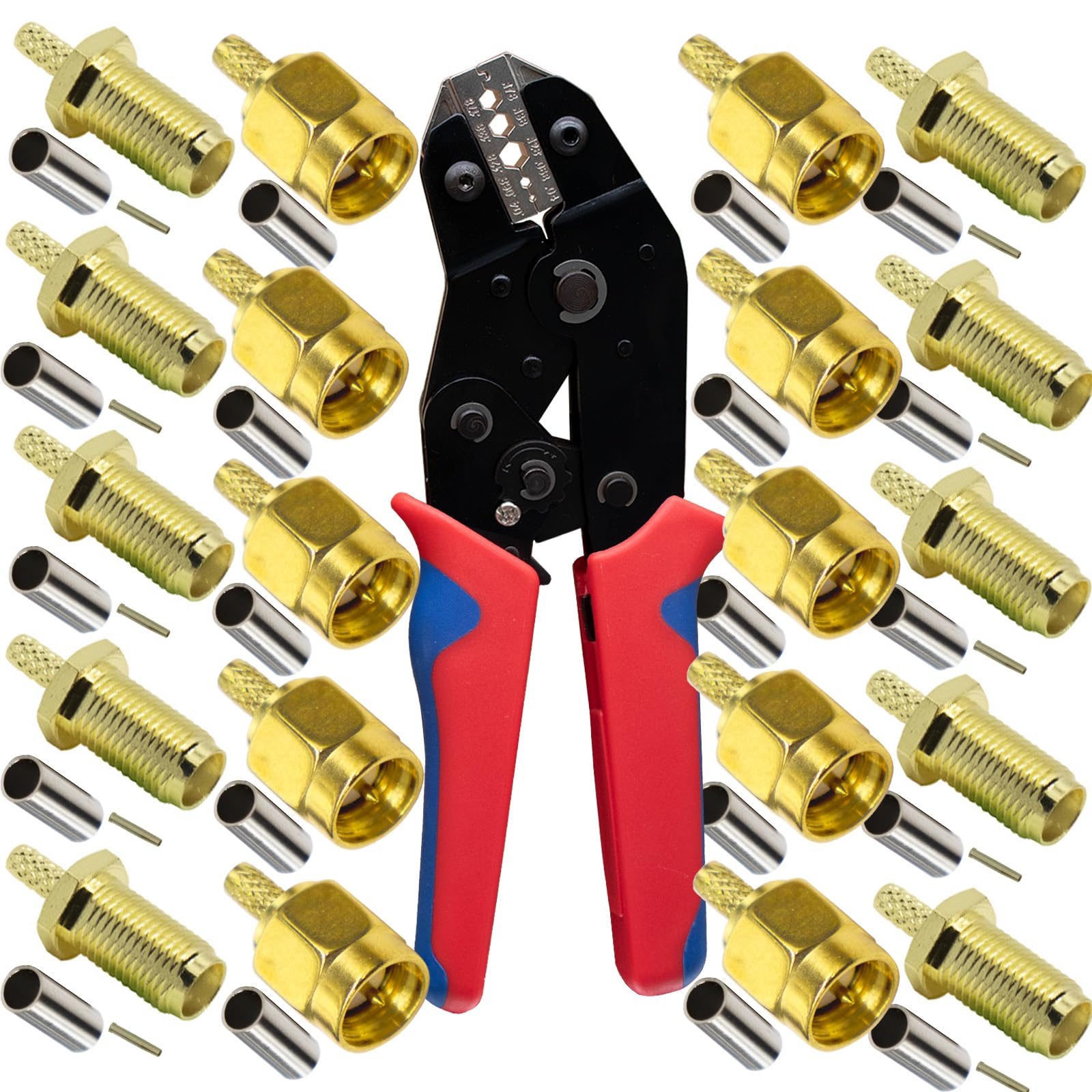 Kagni Men's Red Coaxial Crimping Tool And 10Set Sma To Fe For Crimping Rg174 Rg316 Sma Antenna Cable