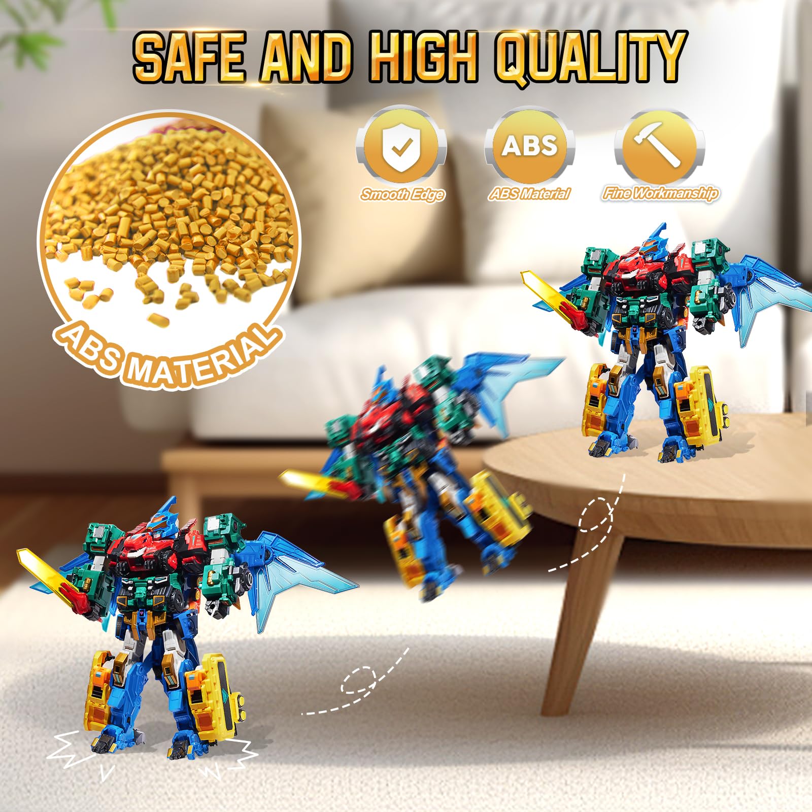 QUANTUM HEROES DINOSTER Mega Metatron 41cm – Robot 4-en-1, 5+ | 4-en-1: 4 vehículos, 4 dinosaurios o 4 robots (28cm). Combinables en mega robot (41cm). Sin pilas. 5-10 años