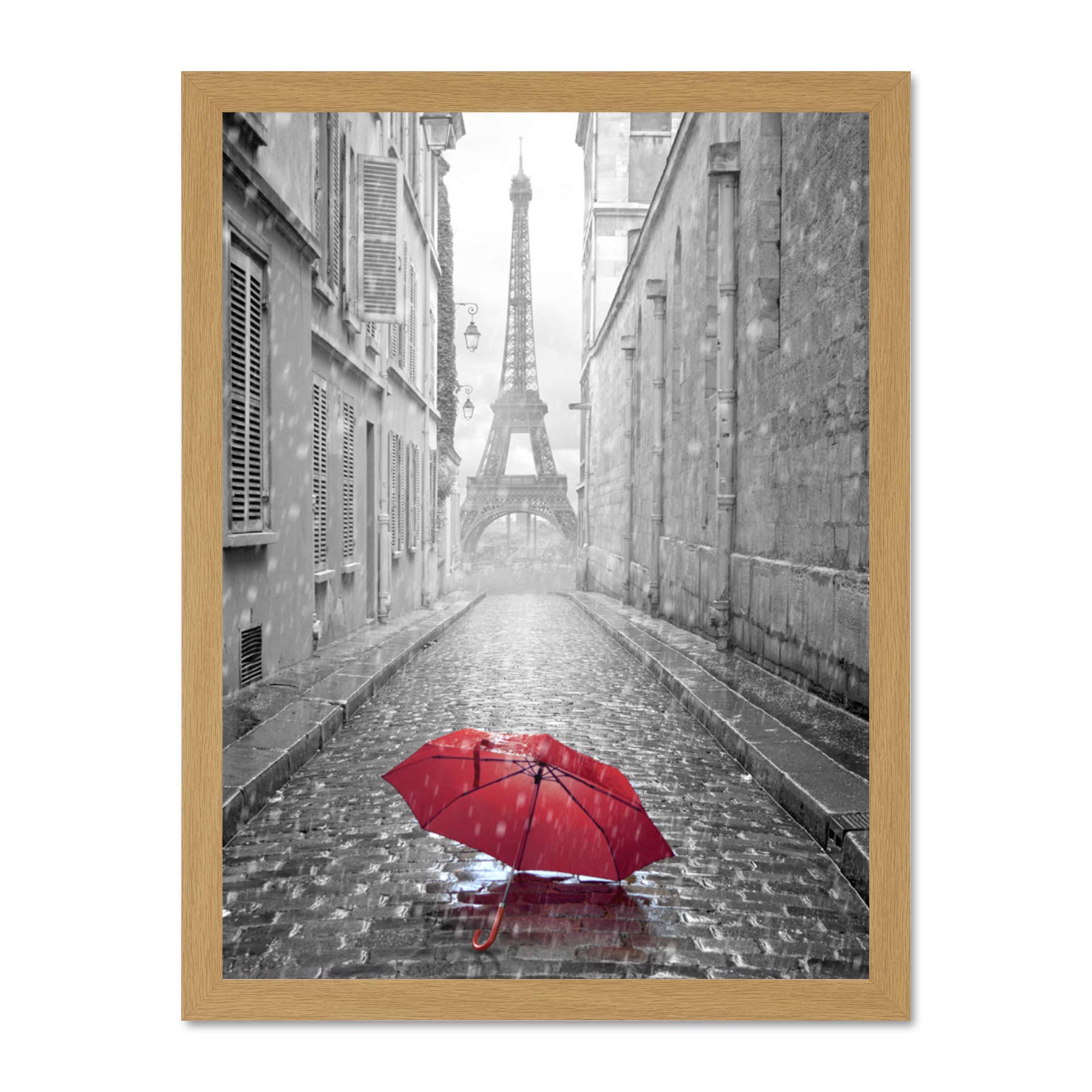 Eiffel Tower In Paris Red Umbrella Large Framed Art Print Wall Poster 18x24 inch