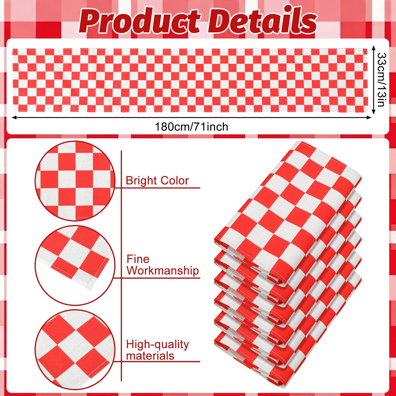 Lumina 6 Pcs Shes Ready to Pop Baby Shower Decorations Red and White Gingham Table Runner 71 x 13'' Red Buffalo Plaid Check Tablecloth for Gender Reveal Newborn Party Decorations