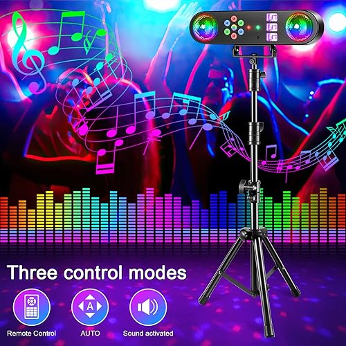 Miniatura 6 de Luces de DJ con soporte, luces de DJ 5 en 1 para fiestas, discoteca, escenario, fiesta, juego de luces con control activado por sonido, UV,