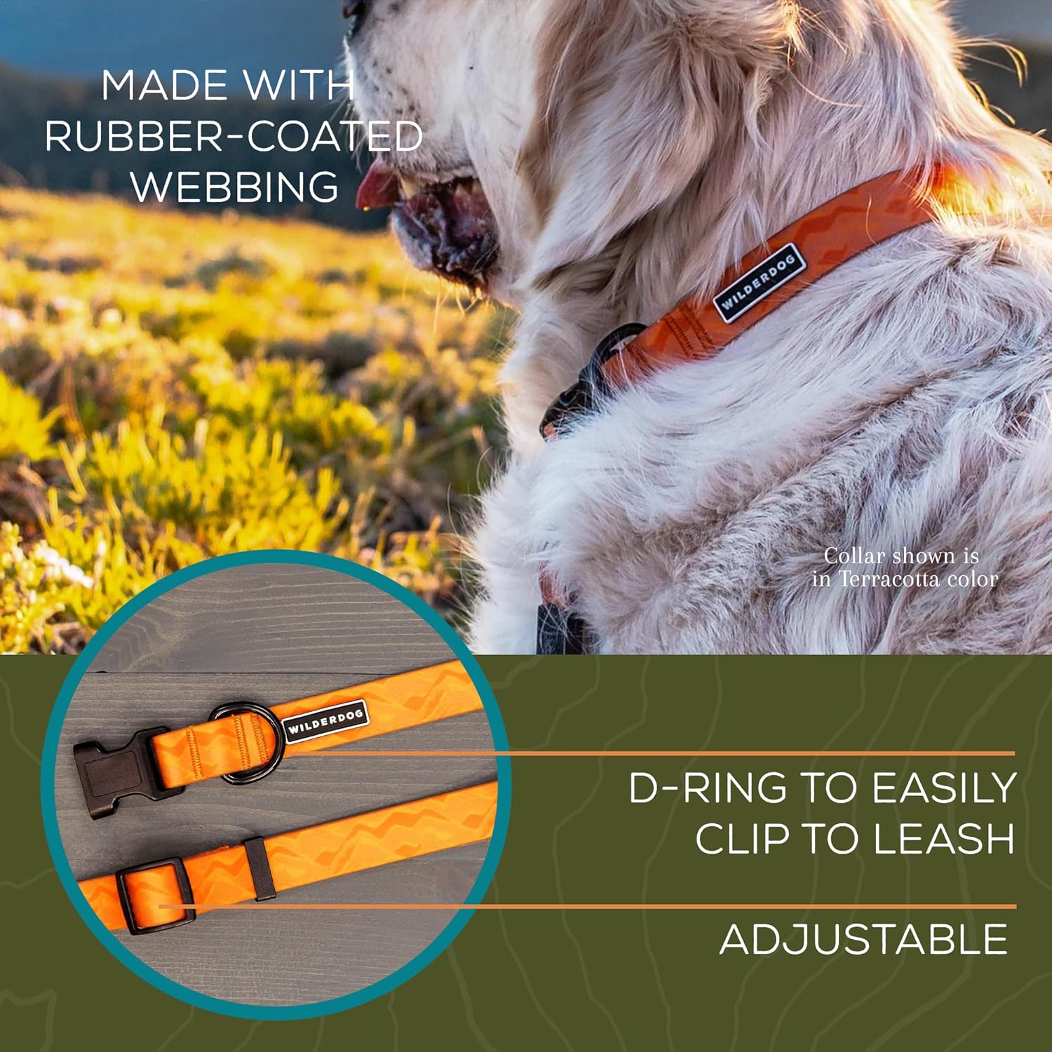 Wilderdog Waterproof Dog Collar - Repels Water & Dirt - Small 11"-15" - Terracotta