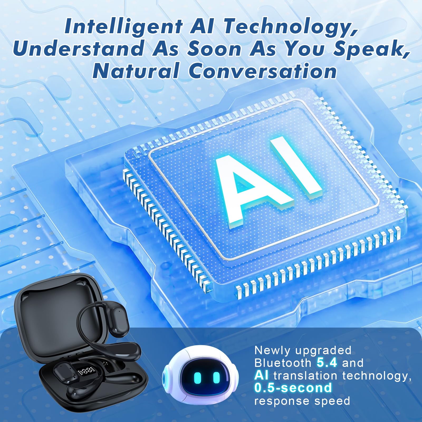 ecouteur traducteur instantané, 6 Modes de Traduction, Prise en Charge de 150 Langues et Traduction Hors Ligne, traducteur Vocal instantané Bluetooth 5.4, adapté aux Voyages de conférence
