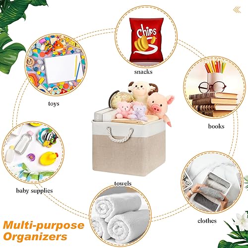 Vista 100 de meekoo Paquete de 8 contenedores plegables de almacenamiento de tela, cestas de tela de poliéster con asas, organizador de armario de lino para Gris