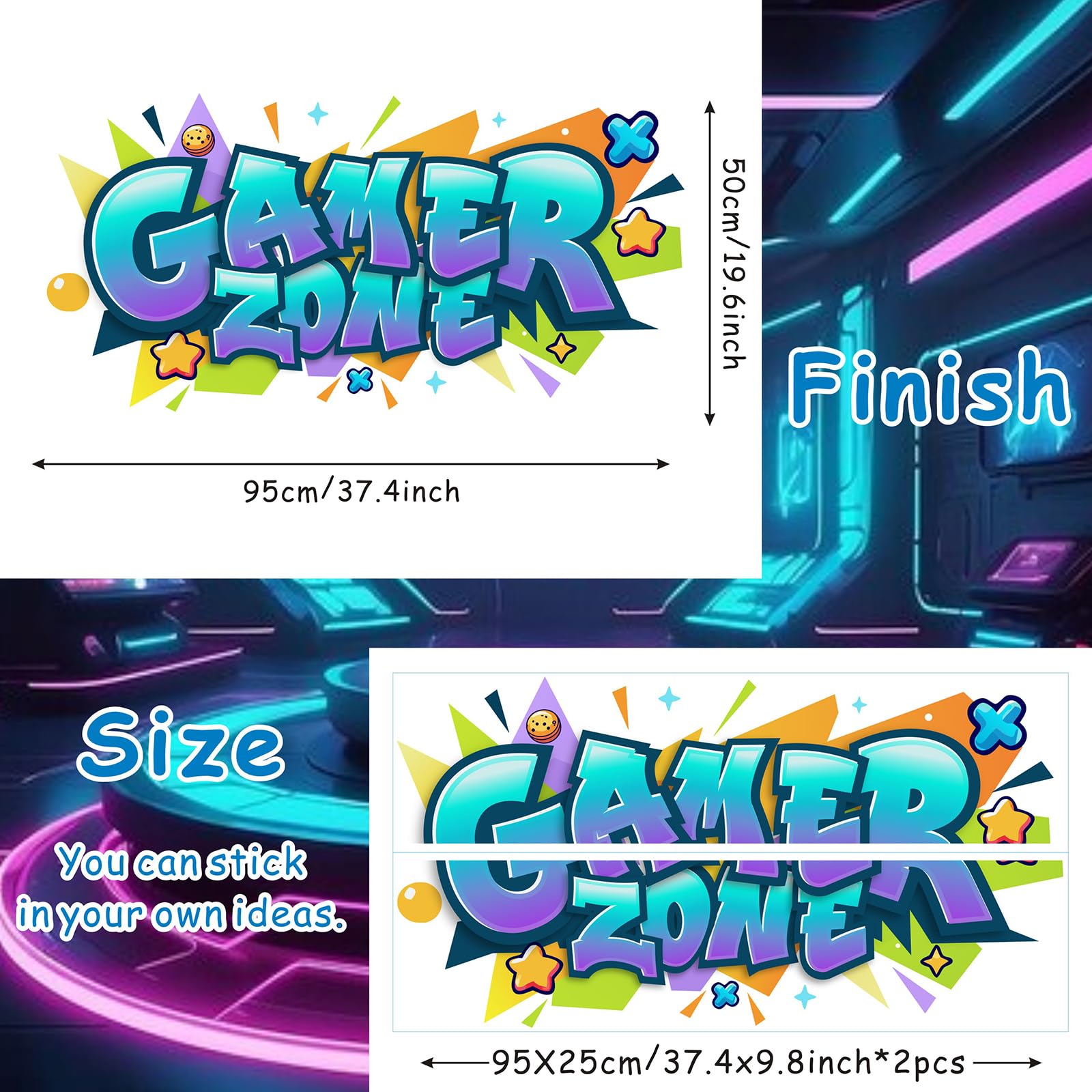 KAIRNE Gamer Zone Wall Stickers 3D Broken Wall Large Vibrant Video Game Decor for Boys Bedroom Gaming Stuff Accessory for Kids Room Nursery Graffiti Gaming Room Accessories Decor 95x50cm - Image 4