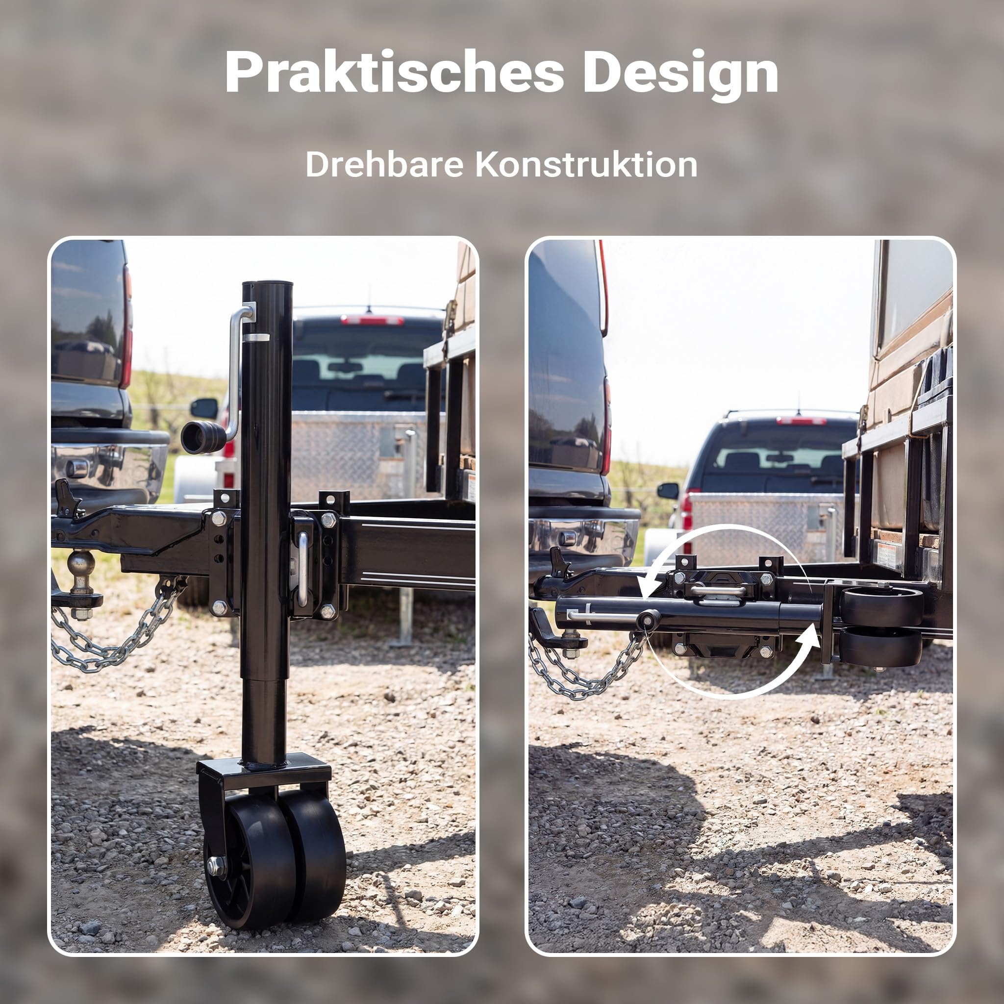 Wiltec Doppelstützrad bis 680 kg, Anhängerstütze aus Stahl, Stützlast Bugrad mit Schwenkarm, Schwerlast Abstellstütze mit Zwillingsrädern