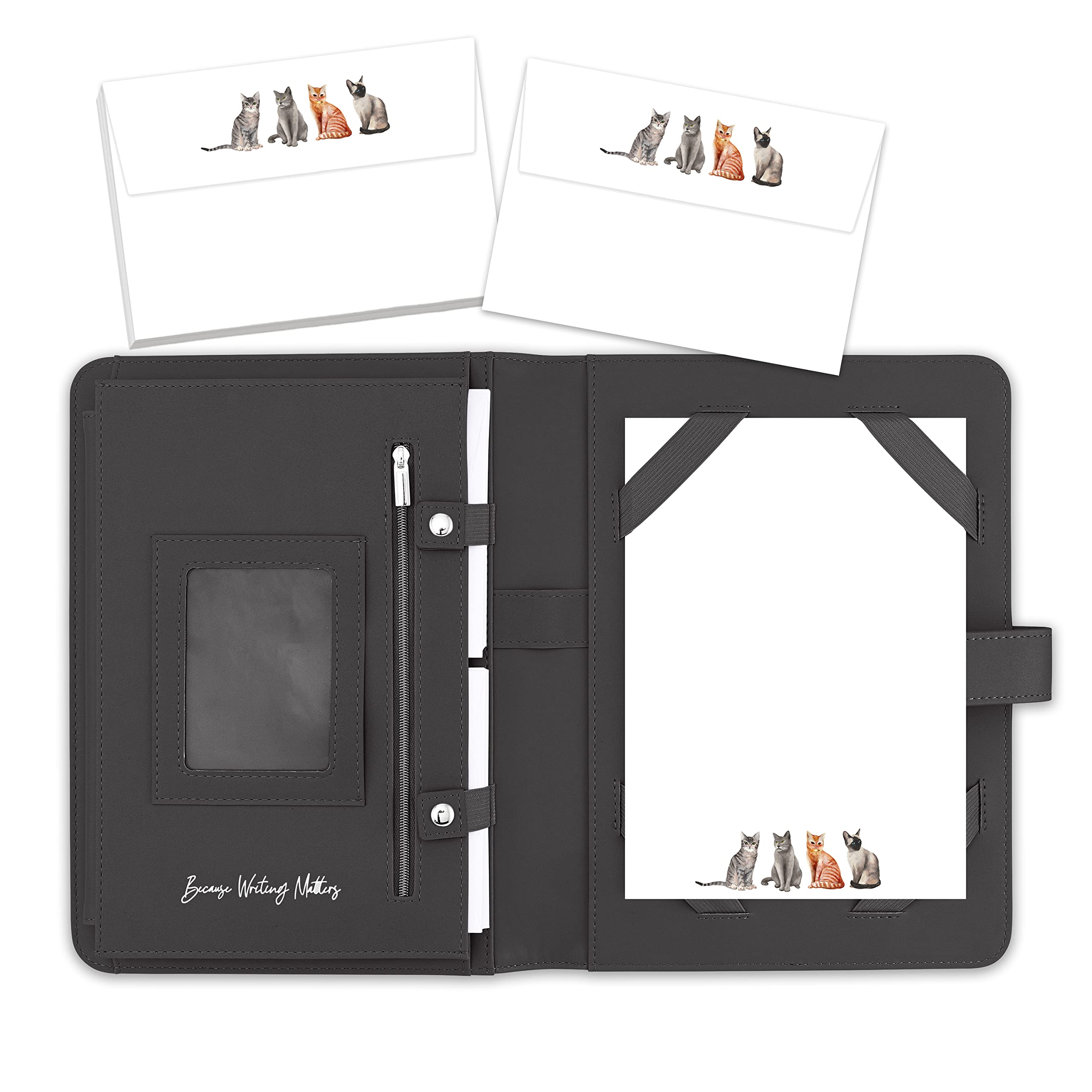 Me Loovely Four Cats Letter Writing Paper and Envelopes Set A5 Size Papers Stationery Supplies for Writing (20 Letters & 20 Envelopes with Black Organiser)
