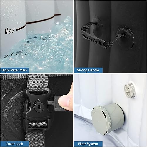 Miniatura 6 de Spa inflable para bañera de hidromasaje forma redonda portátil para 4 personas con 120 chorros de burbujas y bomba de calentamiento se adapta a