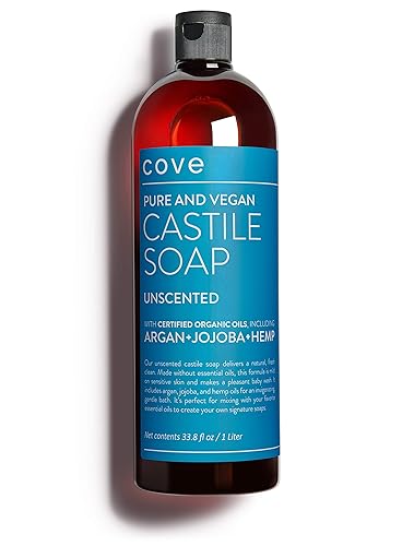 Cove Jabón de Castilla sin perfume 1 litro  338 onzas líquidas aceites orgánicos de argán jojoba y cáñamo