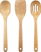 OXO Good Grips 3-Piece Wooden Utensil Set: Spoon, Turner & Slotted Spoon - Beechwood, Non-Stick Safe