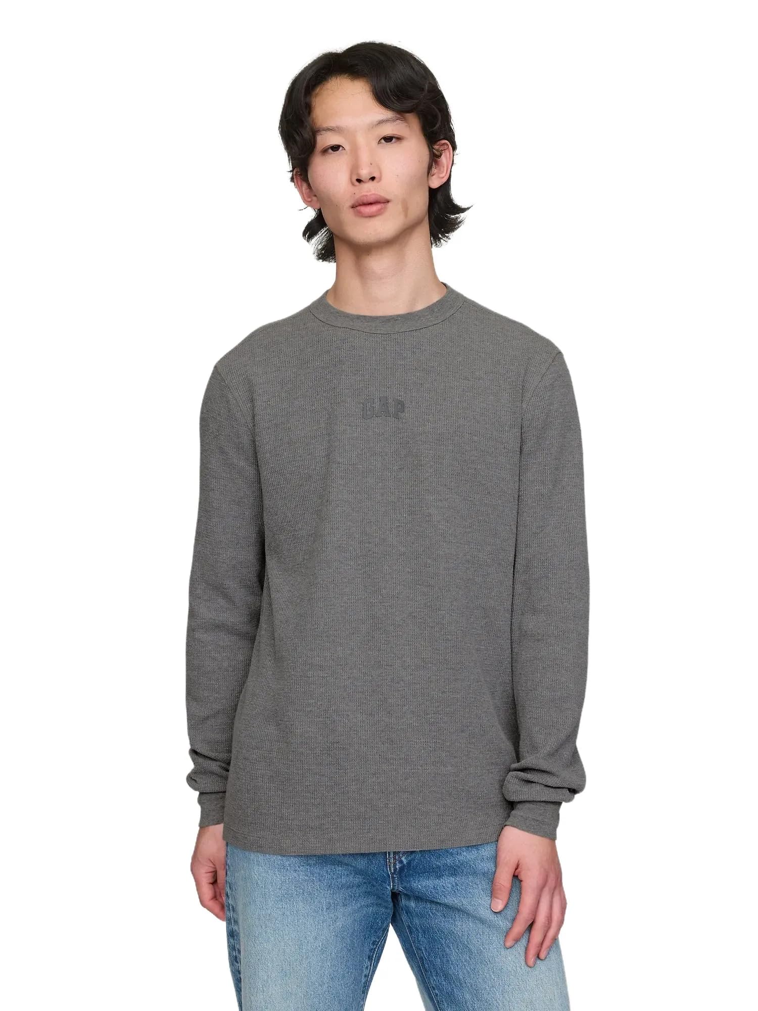 Gap Mens Long Sleeve Logo Waffle Crewneck Tee T-Shirt