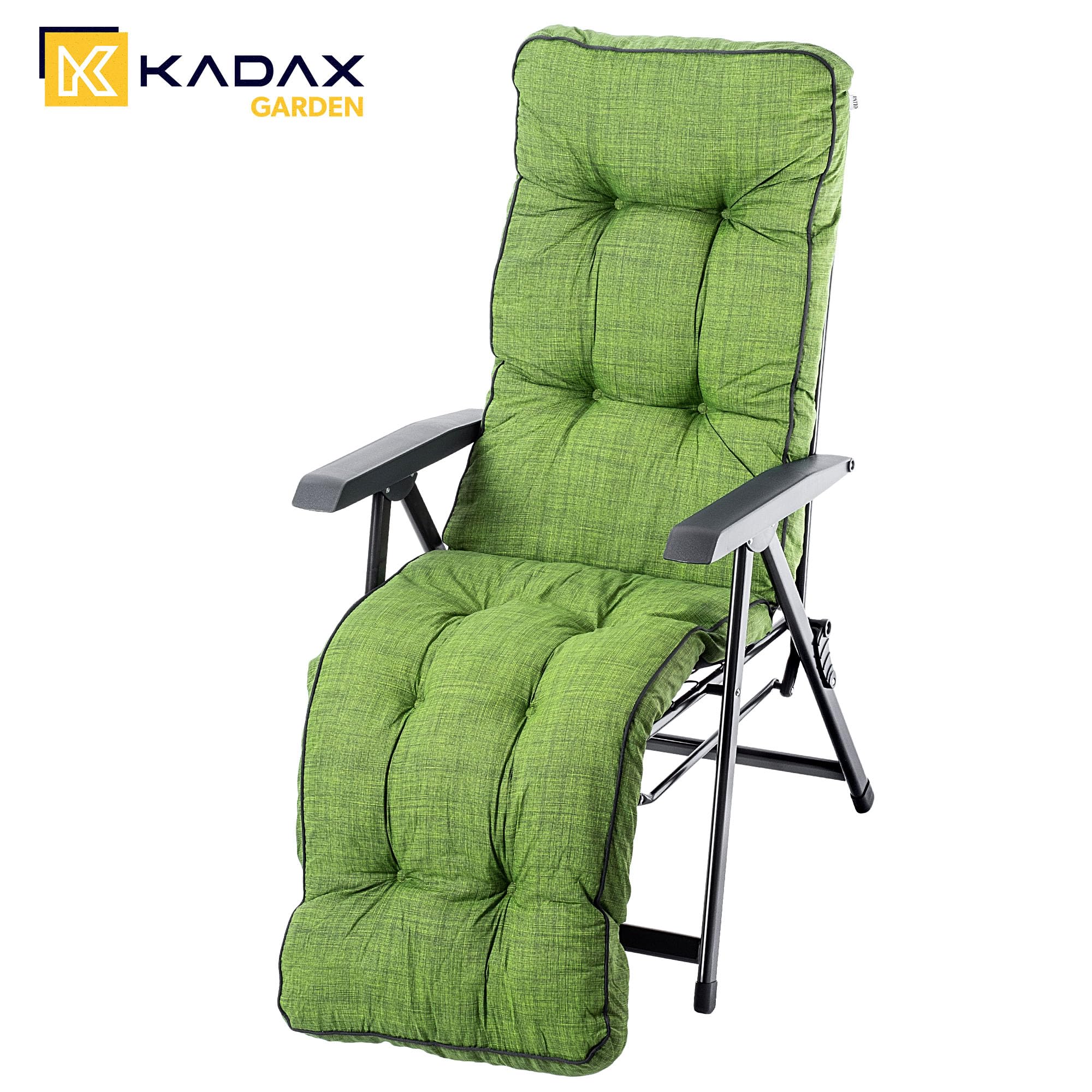 KADAX Silla de jardín con reposapiés, tumbona con cojín, tumbona plegable, tumbona de jardín con respaldo ajustable, sillón de jardín, silla de relax (verde)