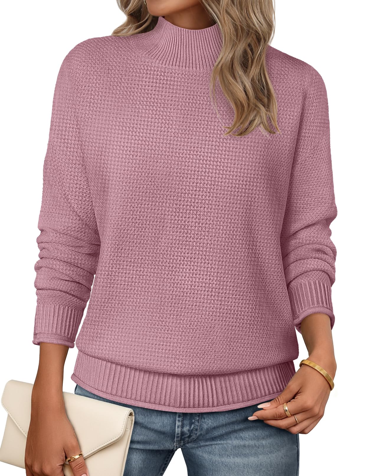 MEROKEETY Womens Turtleneck Long Sleeve Fall Cozy Knit Sweater 2026 Trendy | Loose Pullover, Ribbed Hem, Solid Color, Drop Shoulder, Casual Jumper Top, Cozy Outfits, Fall Fashion, Warm Winter Clothing