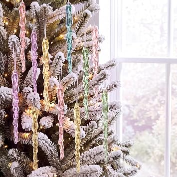 25 Pcs Pastel Christmas Icicle Ornaments, Crystal Hanging Decor
