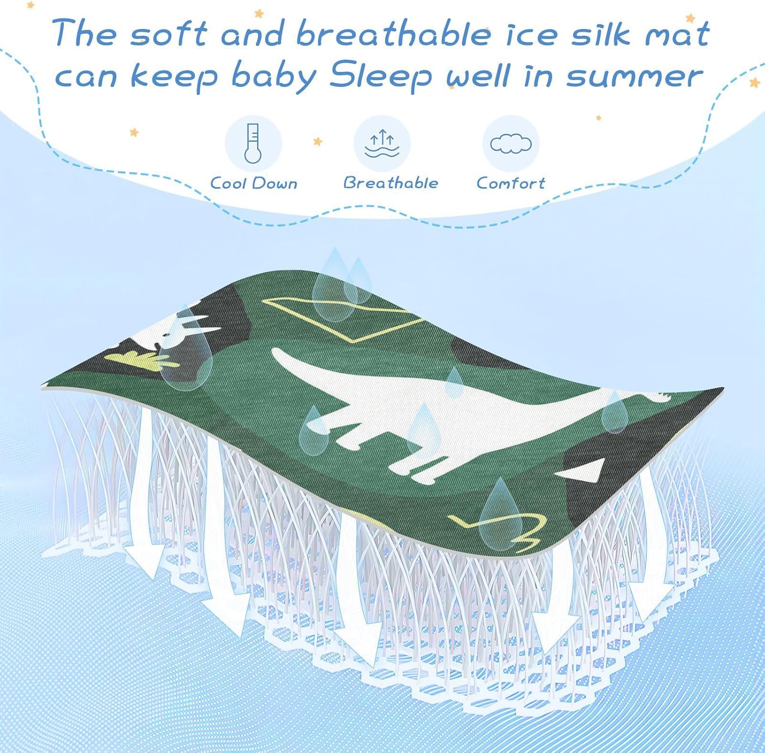 Cartoon Dinosaur Illustration Green Cooling Baby Mattress Protector pad 28" x 52" Reusable Pads Washable for Baby&Toddler
