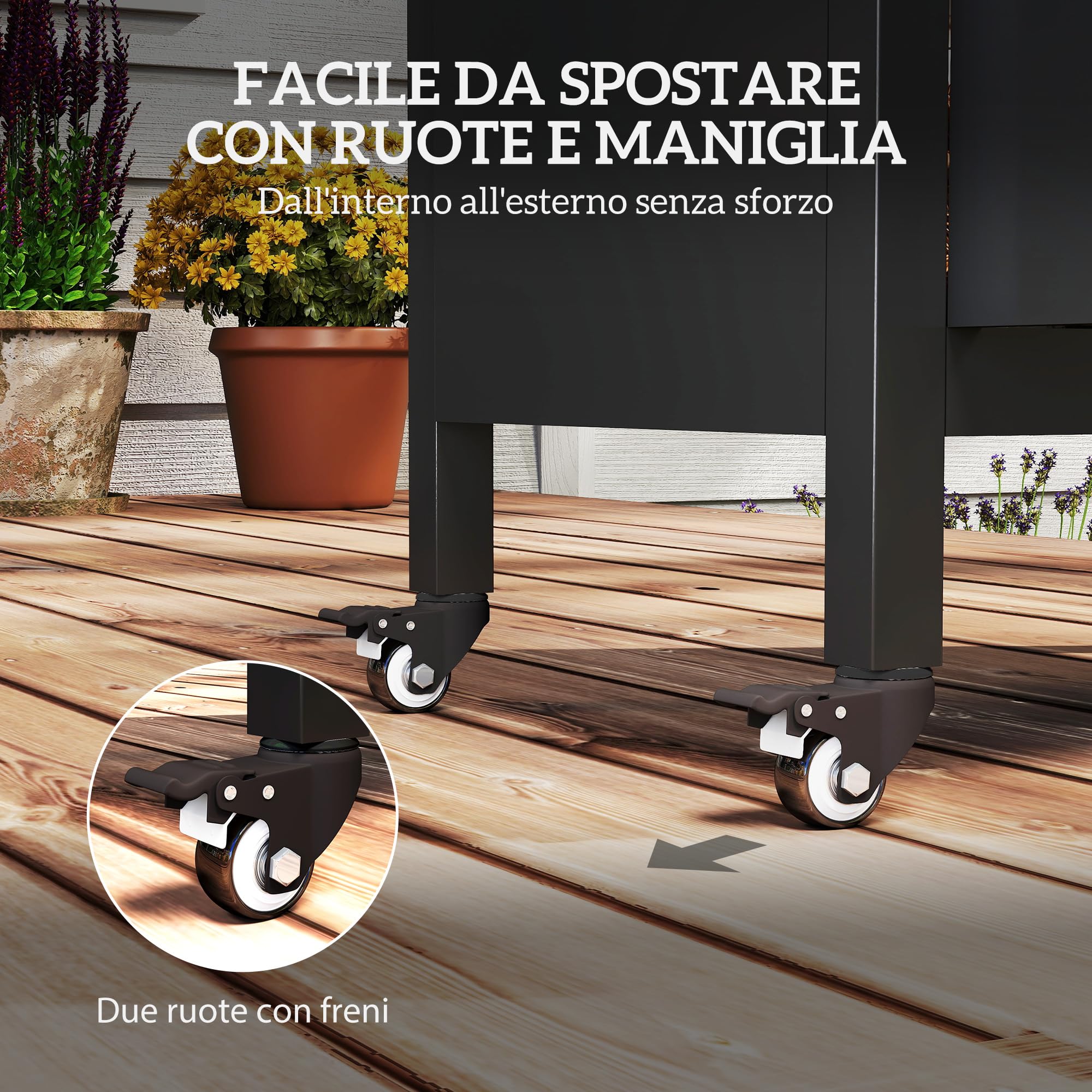 Outsunny Carrello Barbecue con Piano in Acciaio Inox e Tavolino Laterale Pieghevole, Tavolo Cucina da Esterno per Forno Pizza con Ruote, Maniglia, 6 Ganci e Apribottiglie, 116x50x93 cm, Nero