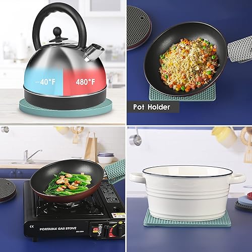 Miniatura 4 de Zoyizi Salvamanteles para platos calientes, almohadillas calientes para cocina, salvamanteles de silicona para ollas y sartenes calientes, soporte