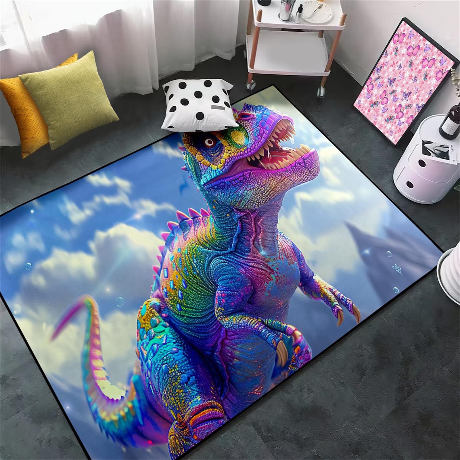 Colorful Cute Dino Rug for Room - Dinosaur Room Decor for Boys Kids Carpet for Bedroom Cartoon Carpet Rugs for Boys Dinosaur Rugs for Bedroom,5'×7'