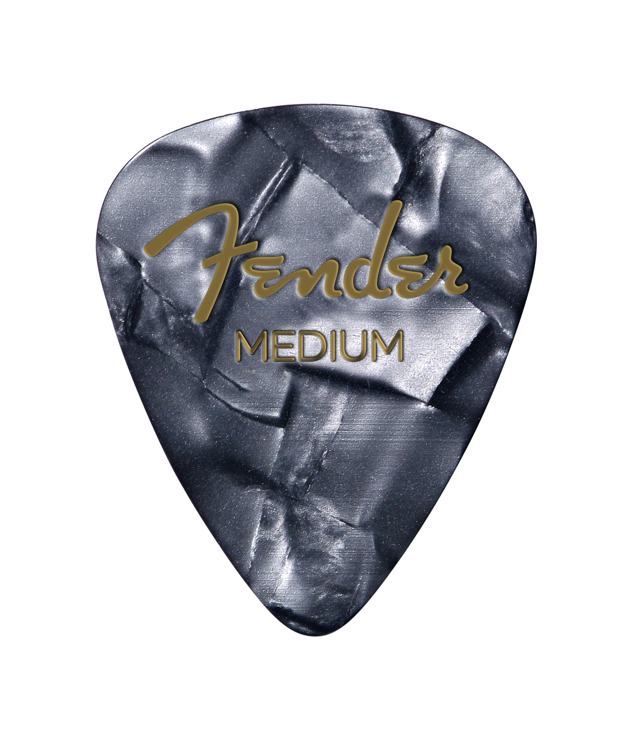 Fender Premium Celluloid Guitar Picks 351 Shape, Guitar Accessories, Black Moto, Medium, 12-Pack